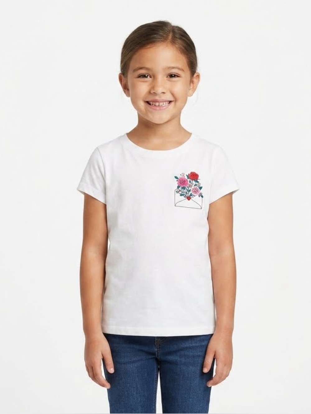 Cat & Jack Off White Tee with Floral Envelope Design
